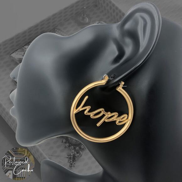 Matte Gold Hope Hoop Earrings - Picture 1 of 3